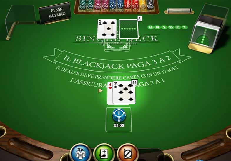 Il gioco con soldi finti Blackjack Single Deck.