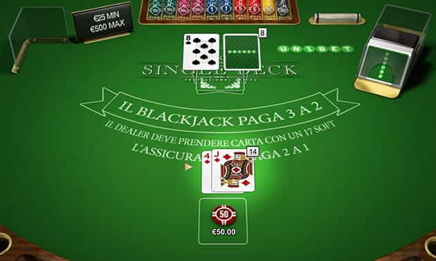Un tavolo RNG di Blackjack Single Deck prodotto da NetEnt.