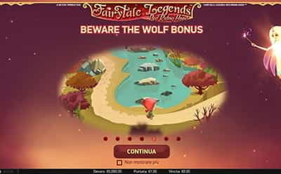 Schermata esplicativa del bonus Beware the Wolf della slot Red Riding Hood.