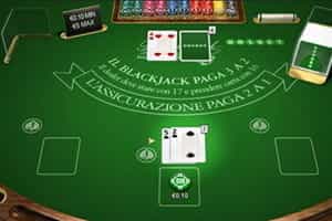 Un tavolo di blackjack per low roller attivo su un casinò italiano.
