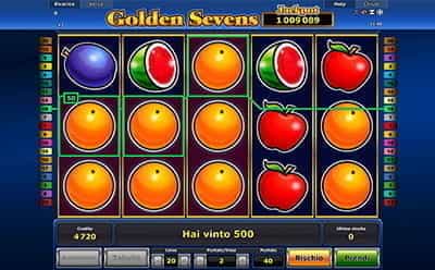 Interfaccia della slot Golden Sevens di Novomatic.