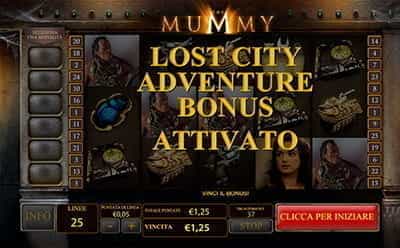 Il bonus Lost City Adventure della slot The Mummy.