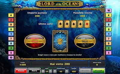 Funzione rischio alla slot Lord of the Ocean di Novomatic.