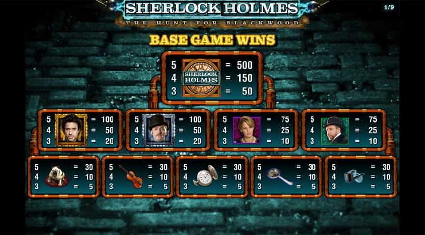 La tabella pagamenti della slot Sherlock Holmes.