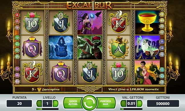 L’interfaccia di gioco della slot Excalibur.
