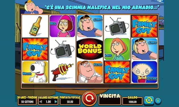 L’interfaccia grafica della slot Family Guy di IGT.