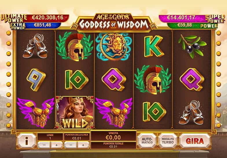 L’interfaccia di gioco della slot Goddess of Wisdom in versione demo.