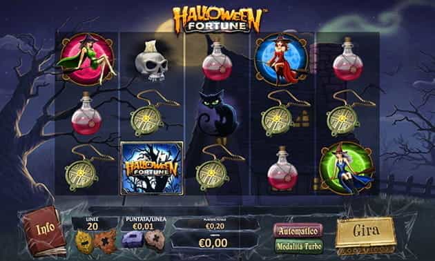 L’interfaccia grafica della slot Halloween Fortune prodotta da Playtech.