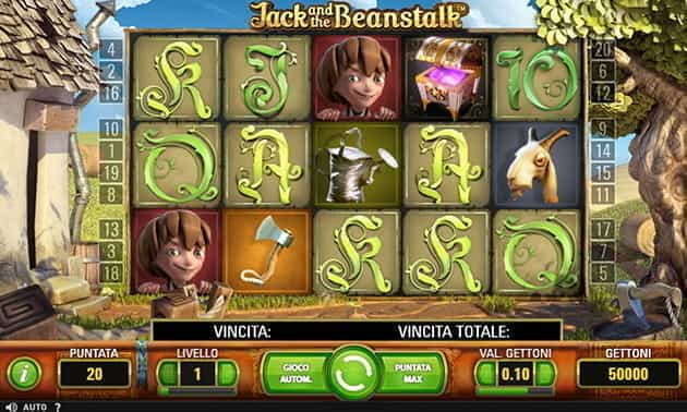 L’interfaccia grafica della slot Jack and the Beanstalk di NetEnt.