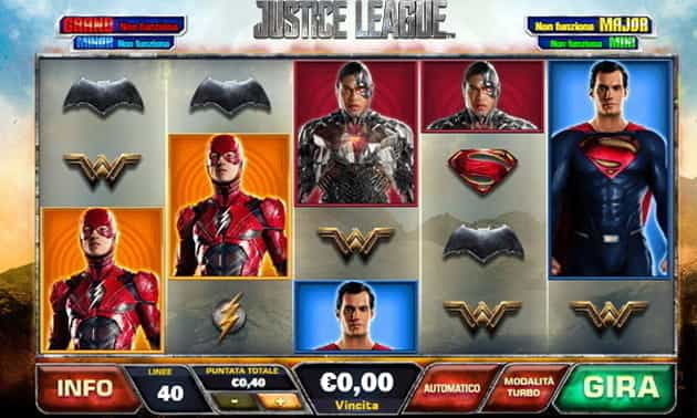 L’interfaccia grafica della slot Justice League prodotto di punta della Playtech.