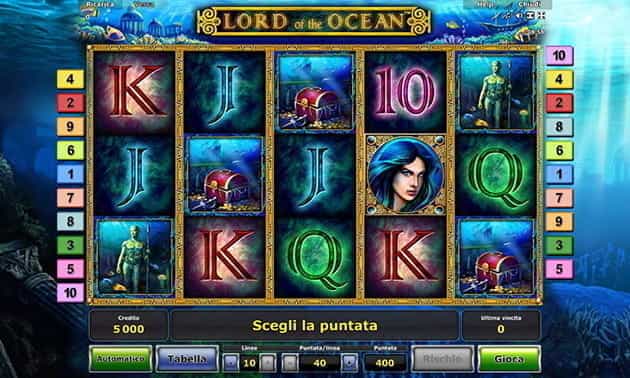 L’interfaccia grafica della slot Lord of the Ocean di Novomatic.