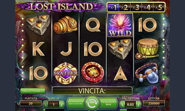 L’interfaccia grafica della slot Lost Island della NetEnt.