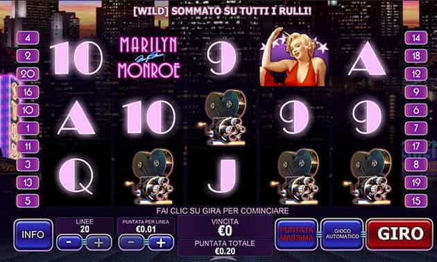 L’interfaccia grafica della slot Marilyn Monroe della Playtech.