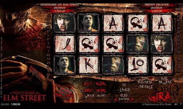 L’interfaccia grafica della slot Nightmare on Elm Street di Random Logic.