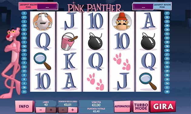 L’interfaccia grafica della slot Pink Panther.
