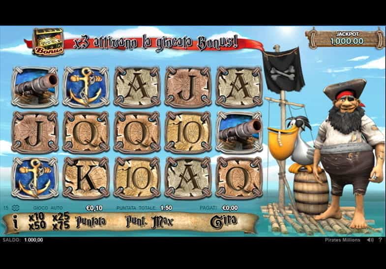 La modalità di prova della slot Pirates Millions di Random Logic.