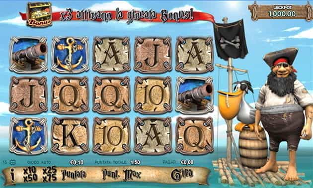 L’interfaccia grafica della slot Pirates Millions di Random Logic.