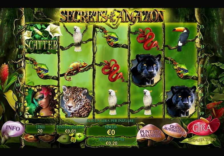 La schermata demo della slot machine Secret of the Amazon.