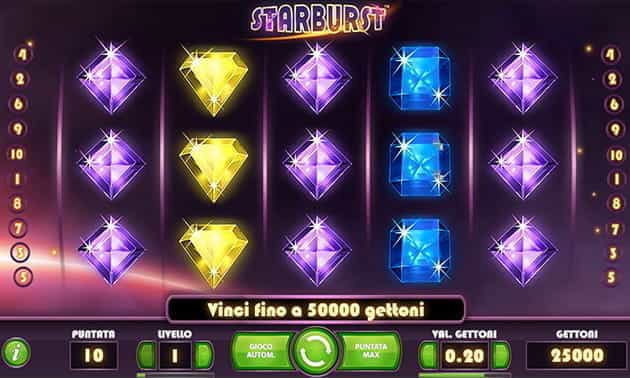 L’interfaccia grafica della slot Starburst di NetEnt.