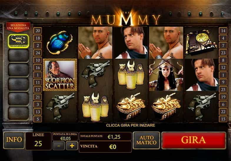 La schermata demo della slot The Mummy sviluppata dalla Playtech.