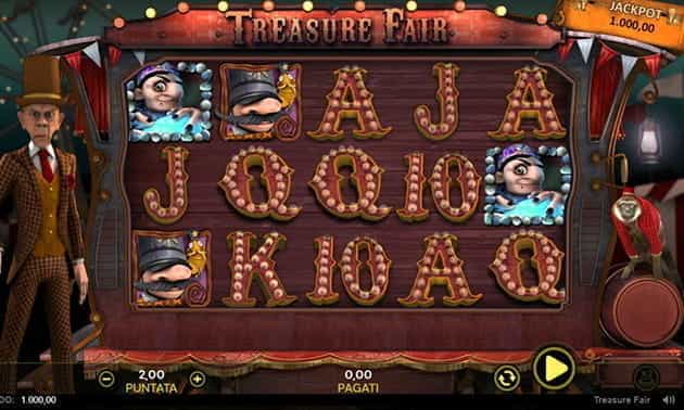 L’interfaccia grafica della slot Treasure Fair di Random Logic.