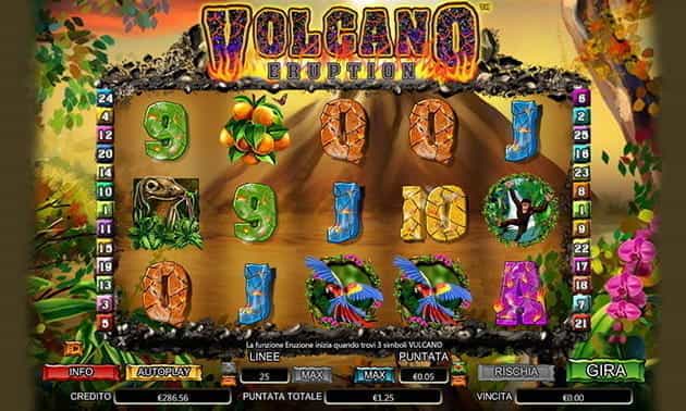 L’interfaccia grafica della slot Volcano Eruption di NextGen.