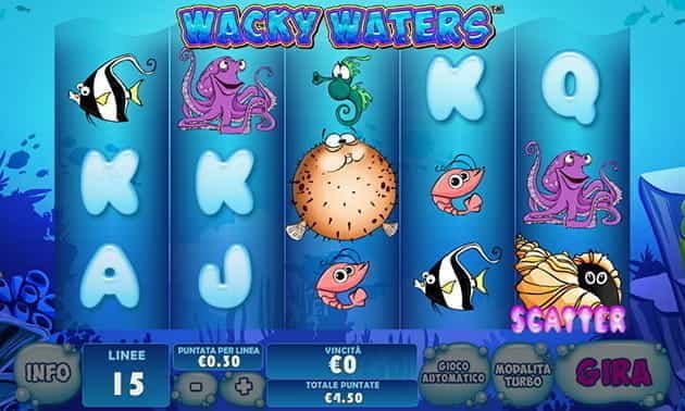 Il gameplay della slot Wacky Waters della software house Playtech.