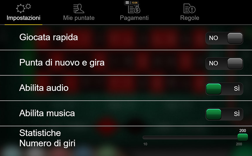 Le impostazioni di 3D Roulette