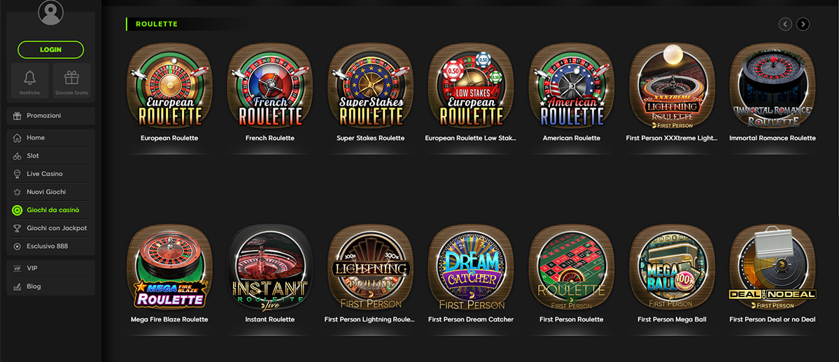 Una panoramica dei giochi di roulette di 888casino