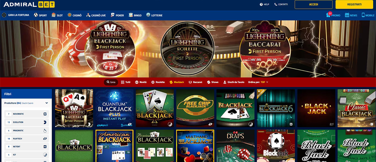 Una panoramica dei giochi di blackjack di AdmiralBet