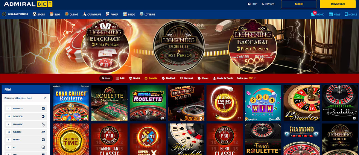 Una panoramica dei giochi di roulette di AdmiralBet