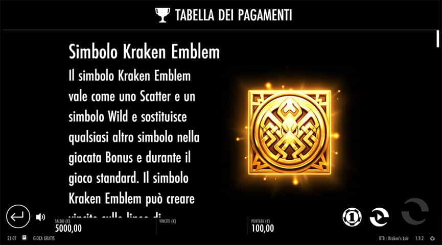 La tabella dei pagamenti della slot Beat the Beast Kraken's Lair