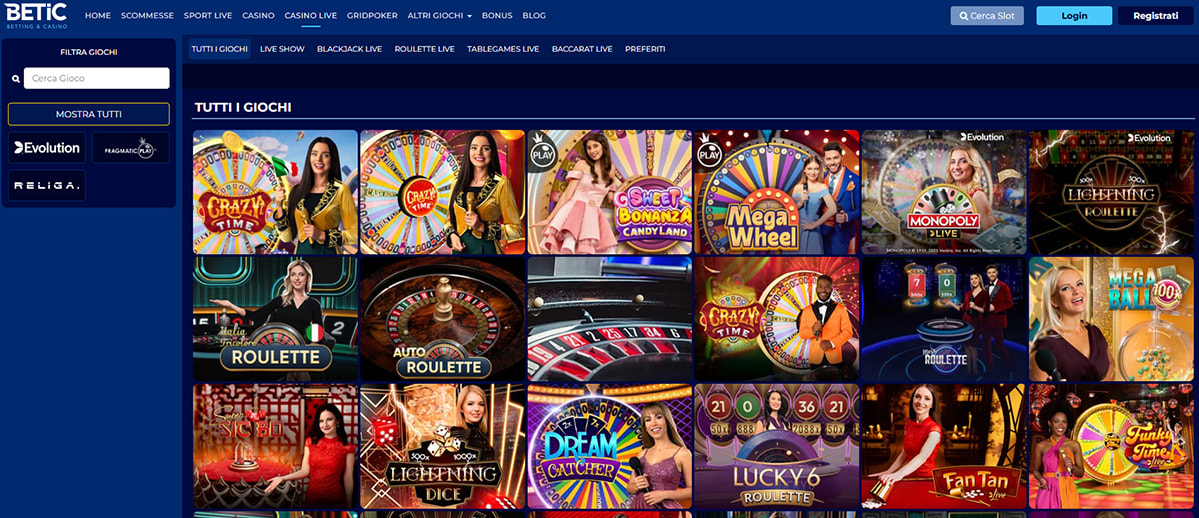 Una panoramica dei giochi del casinò live di Betic
