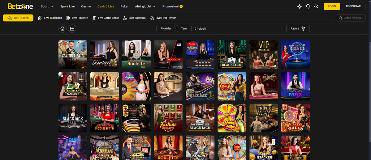 Una panoramica dei giochi del casinò live di Betzone