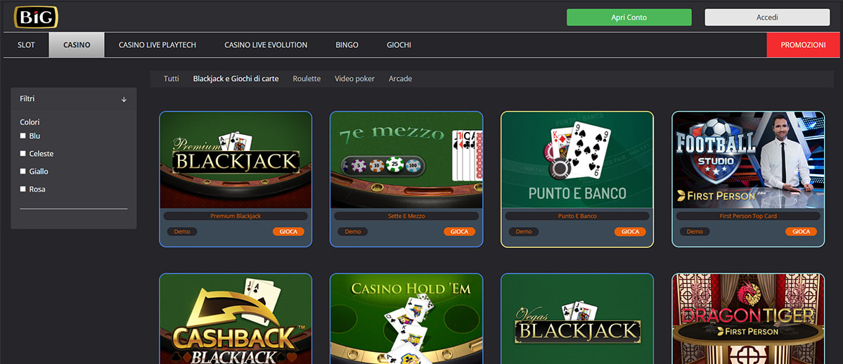 Una panoramica degli altri giochi di BIG Casinò