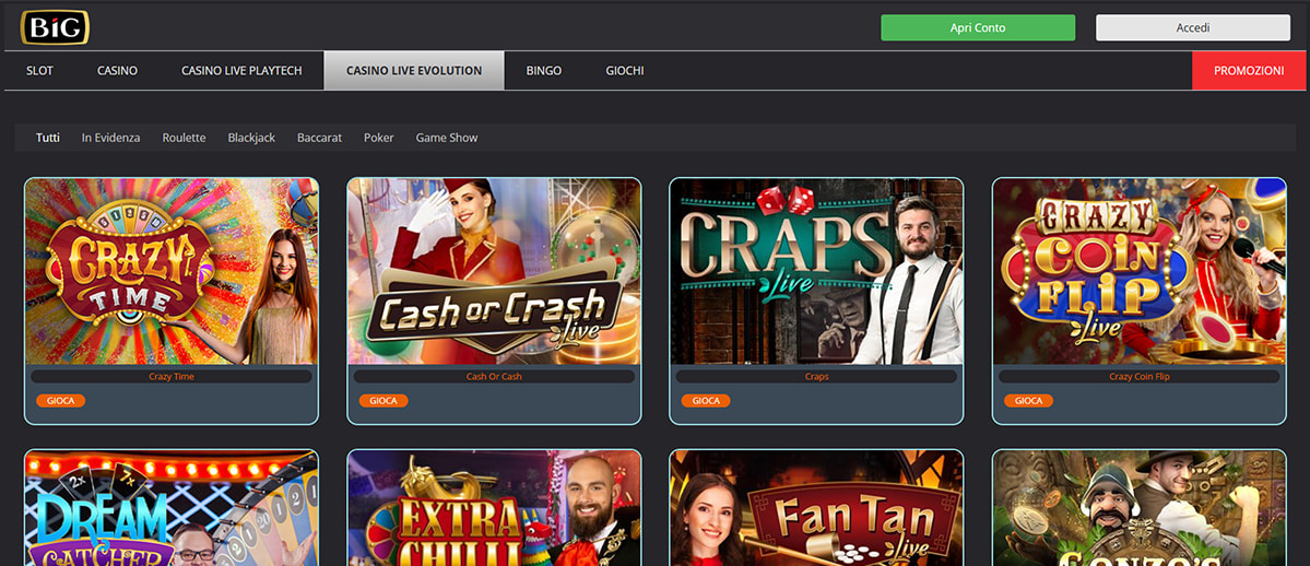 Una panoramica del casinò live di BIG Casinò