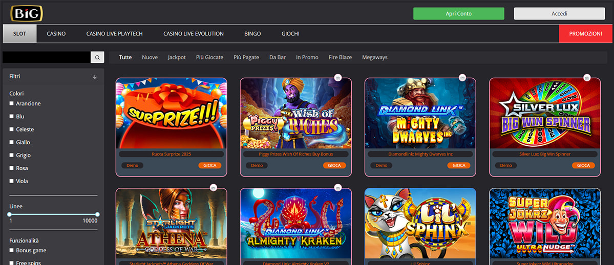 Una panoramica delle slot di BIG Casinò