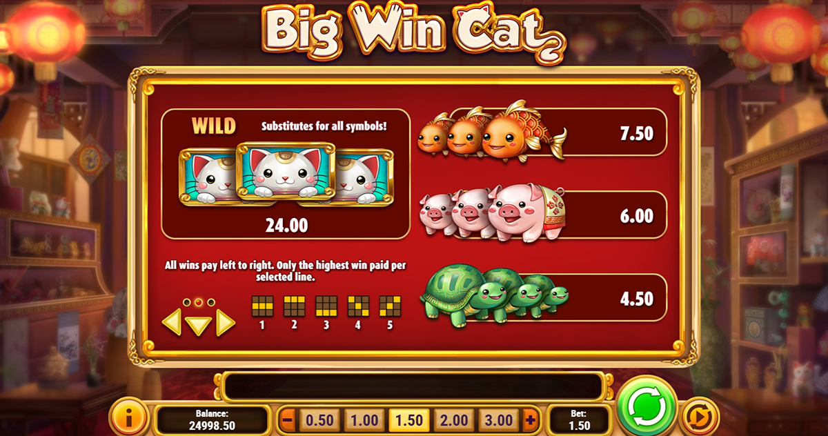 La tabella dei pagamenti della slot Big Win Cat