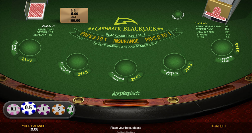 Cashback Blackjack, sviluppato da Playtech
