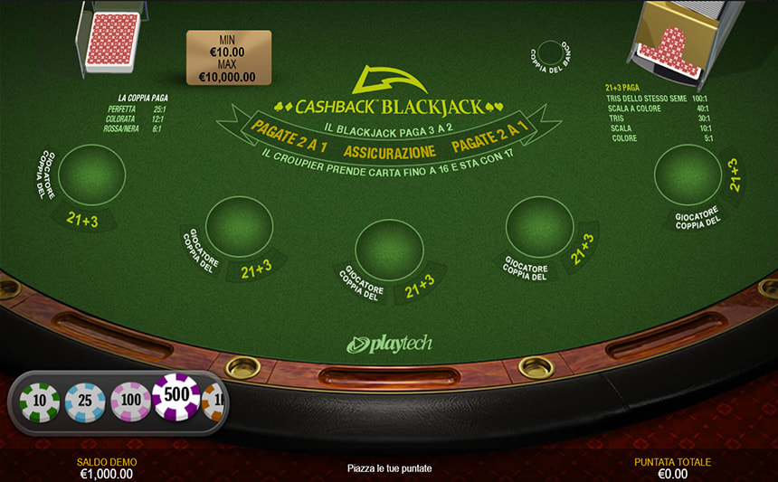La schermata principale del Cashback Blackjack