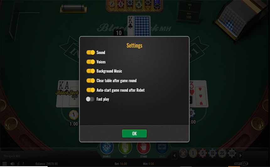 Le impostazioni di Blackjack Multi-hand