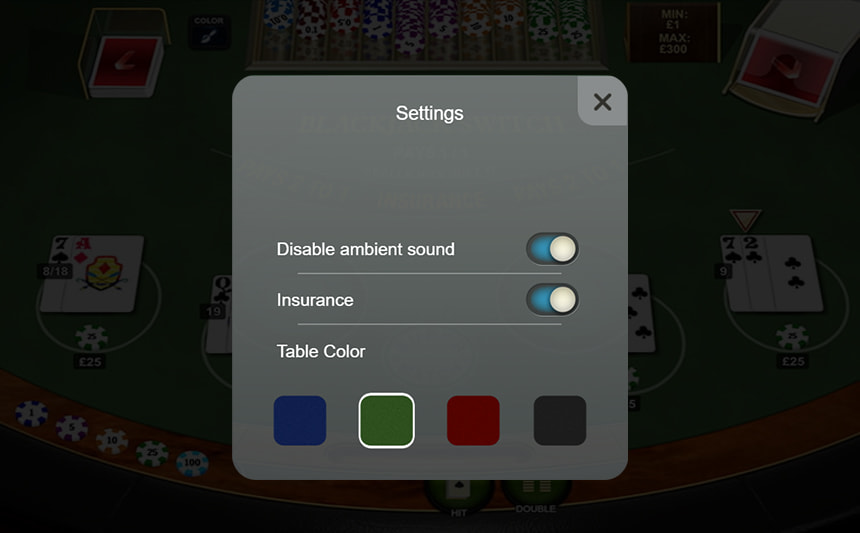 Le impostazioni di Blackjack Pontoon