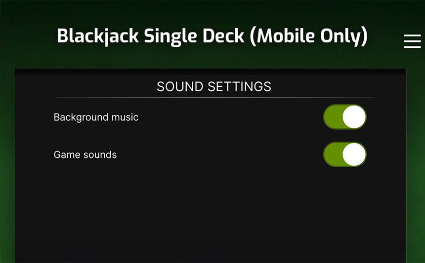 le impostazioni di Blackjack Single Deck