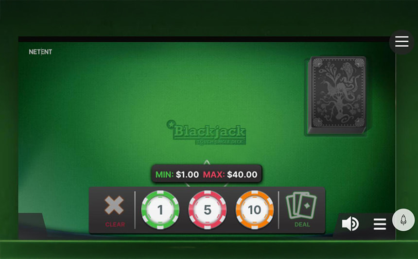 La schermata principale del Blackjack Single Deck