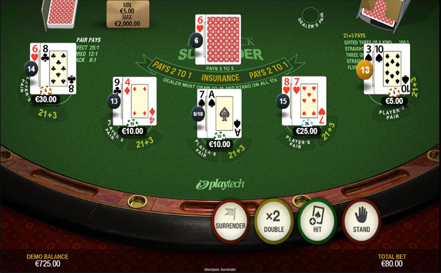 Una partita con il Blackjack Surrender di Playtech.
