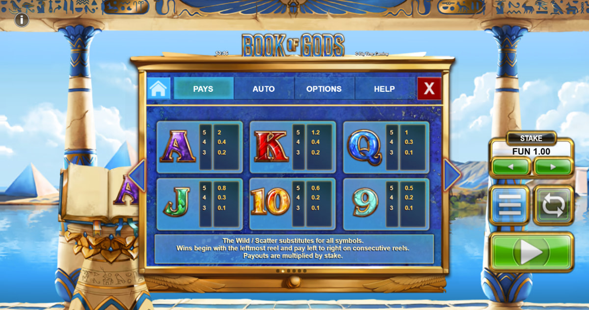 La tabella dei pagamenti della slot Book of Gods