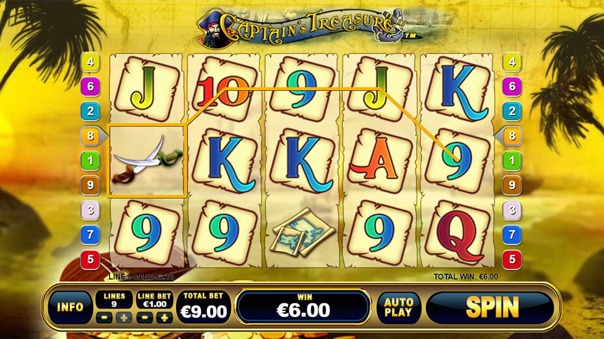 La schermata principale della slot Captain’s Treasure