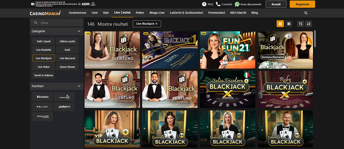 Una panoramica dei giochi di blackjack di CasinoMania