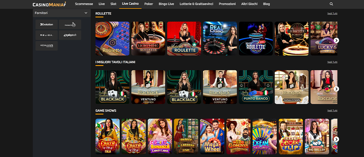 Una panoramica dei giochi del casinò live di CasinoMania
