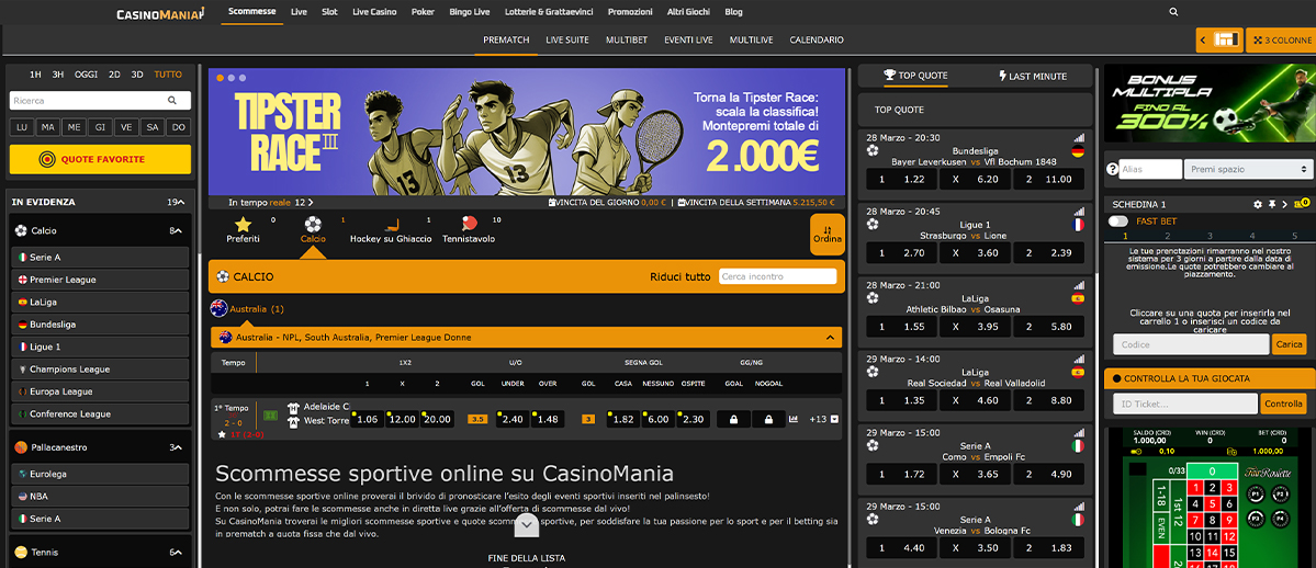 L’homepage della sezione sport di CasinoMania